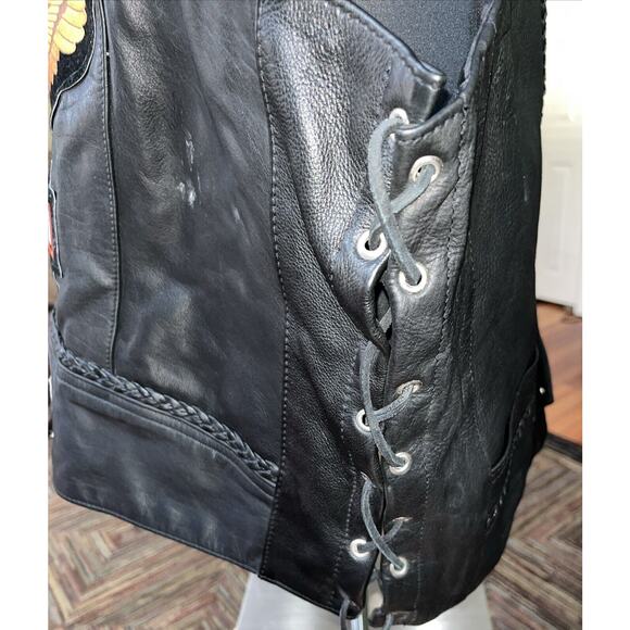 Vintage Vance Leather Motorcycle Vest Buffalo Buttons Harley Eagle Patch Men‎ 54 - Picture 3 of 11